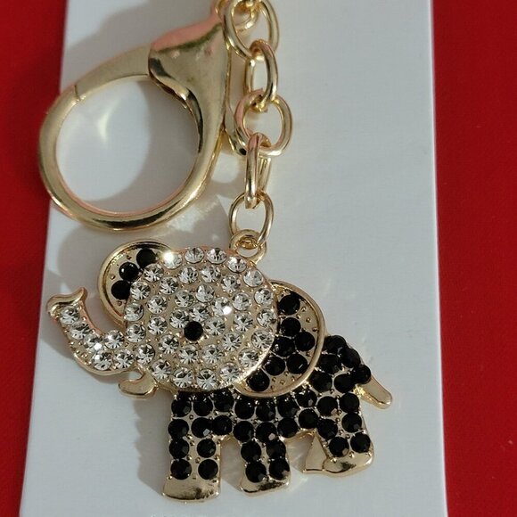 Black White Crystal Elephant Key Ring Bag Charm - Picture 5 of 7